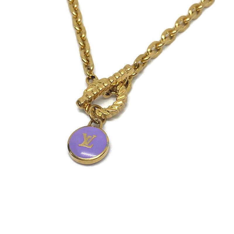 Authentic Louis Vuitton Logo Purple Pendant- Necklace
