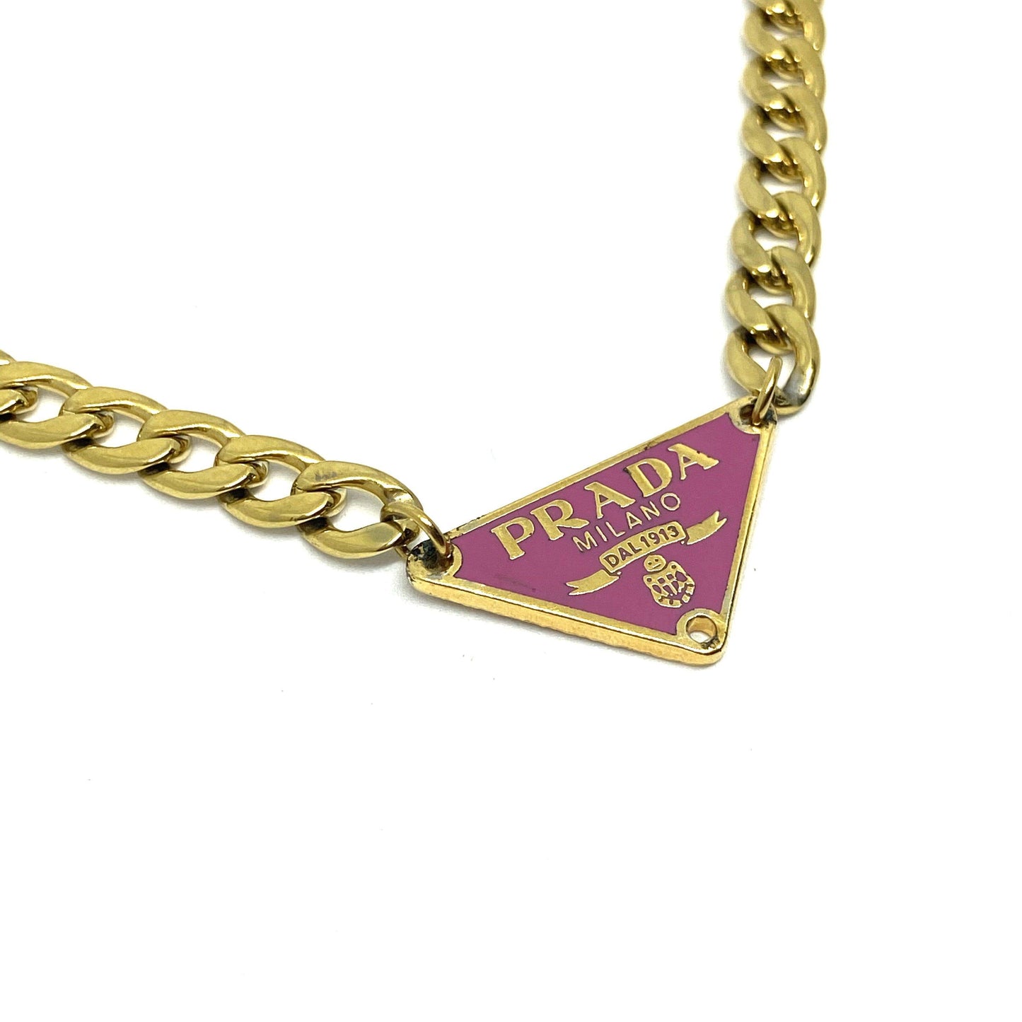 Repurposed Authentic Prada Pink tag - Necklace