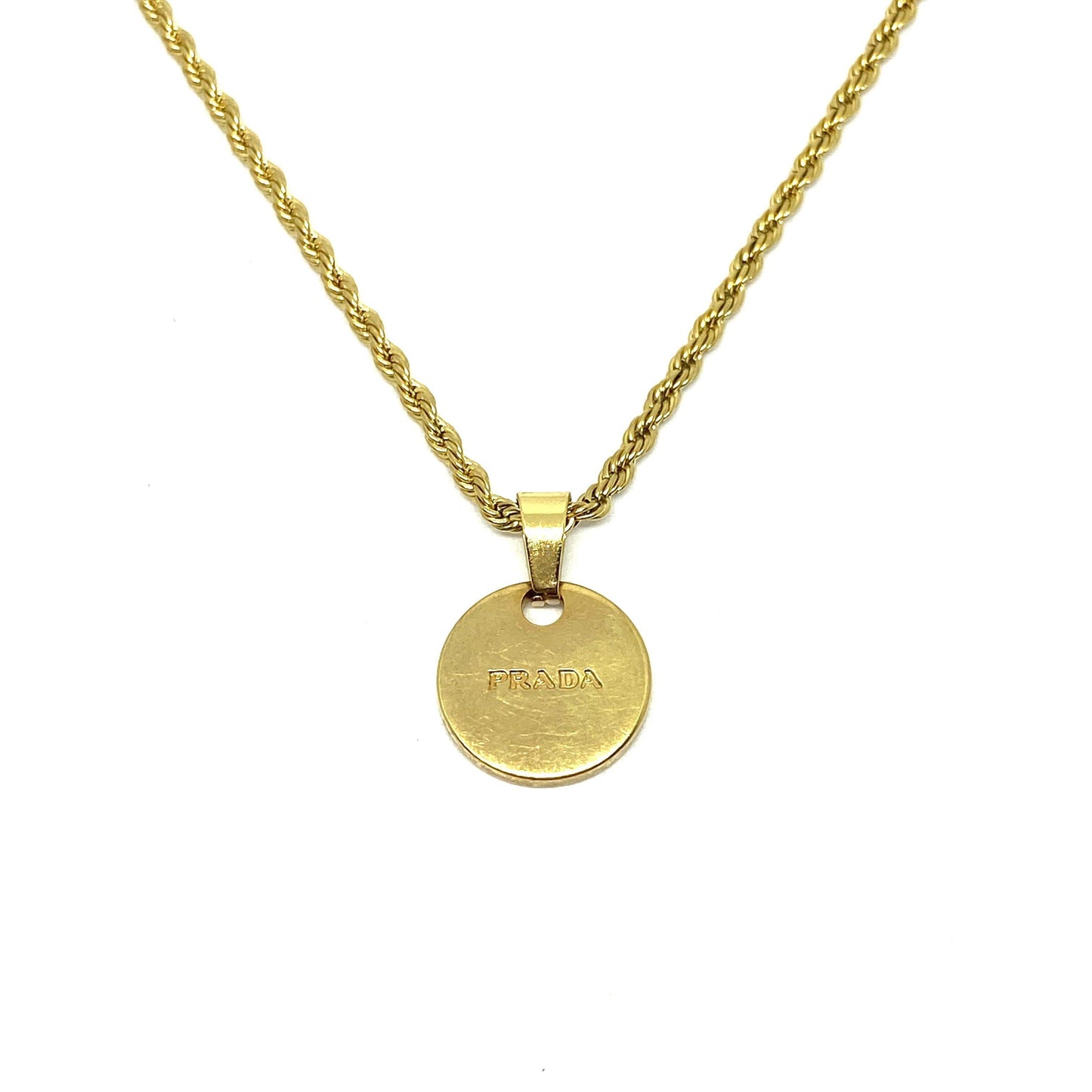 Repurposed Authentic Prada Mini circle tag - Necklace