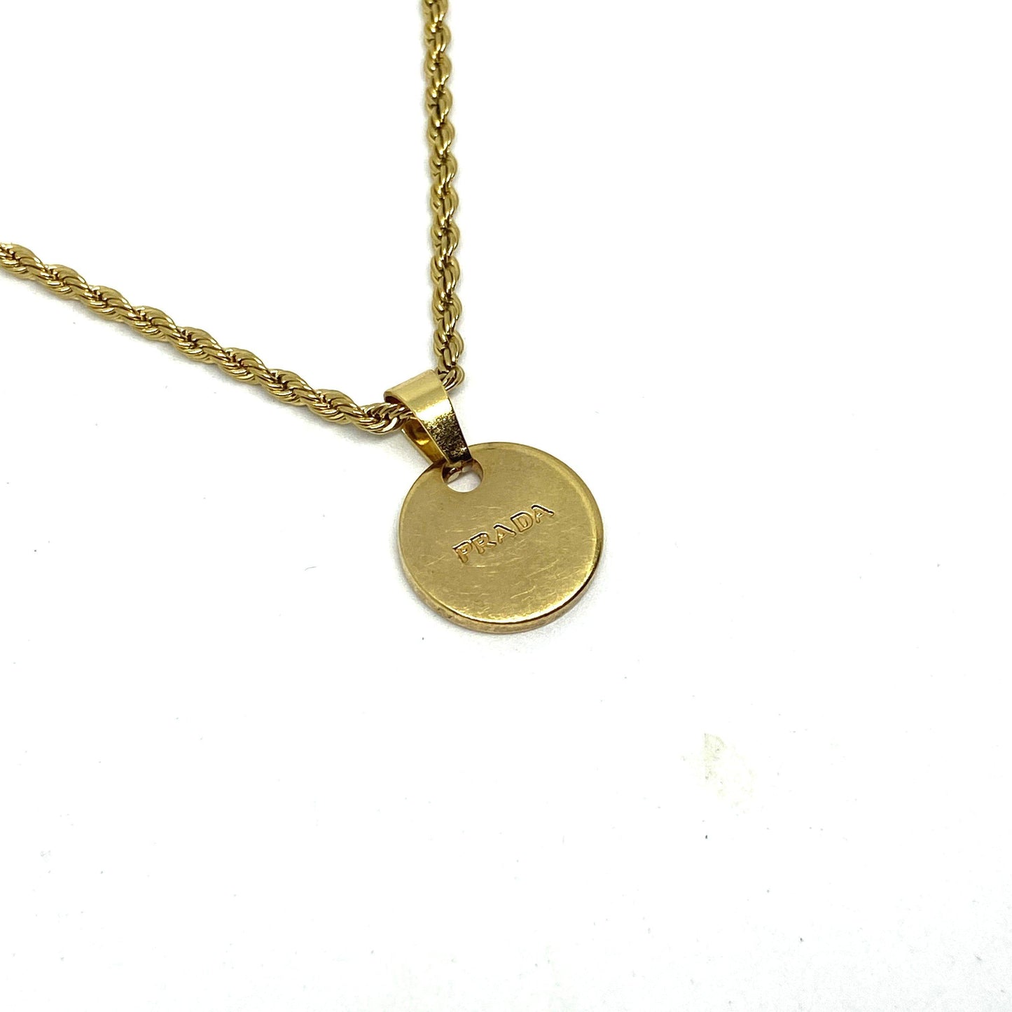 Repurposed Authentic Prada Mini circle tag - Necklace