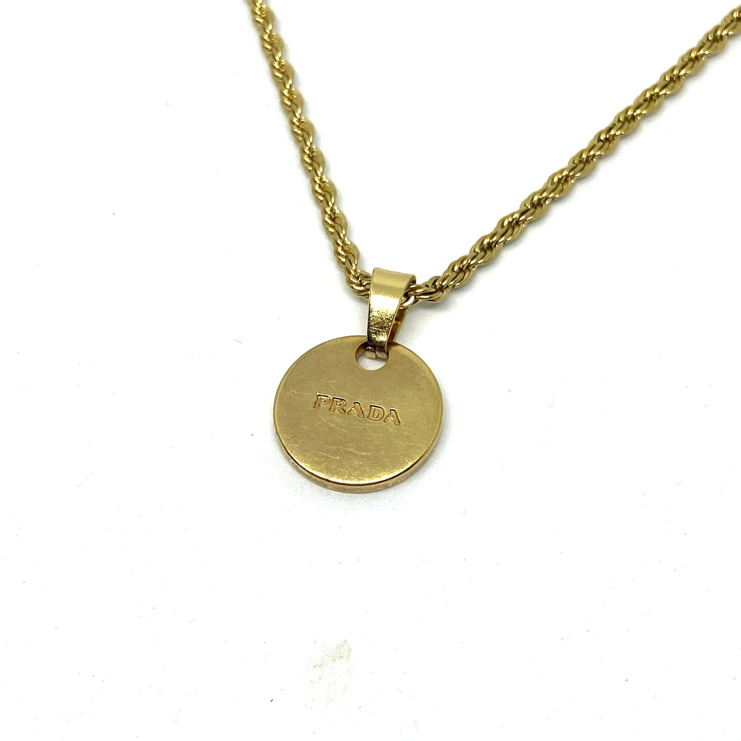 Repurposed Authentic Prada Mini circle tag - Necklace