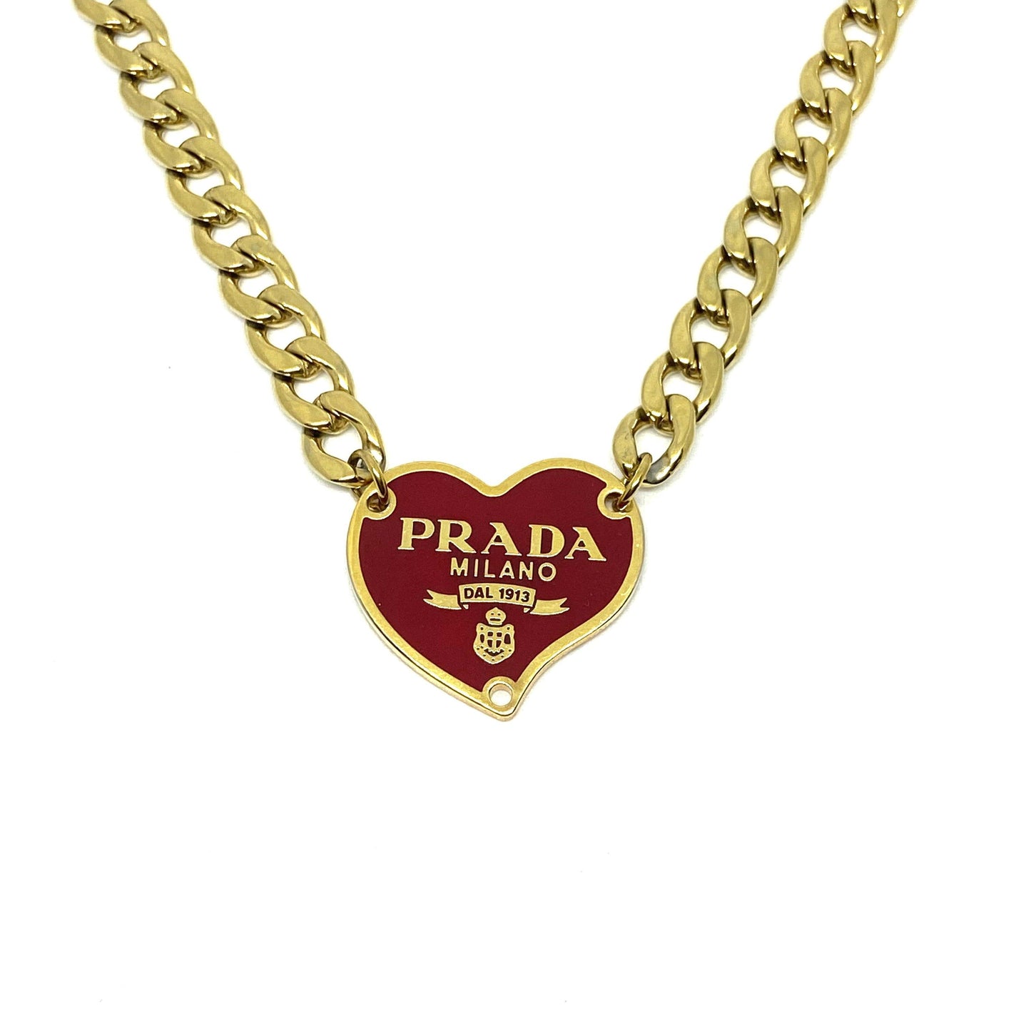 Authentic Prada Red Heart tag - Repurposed Necklace