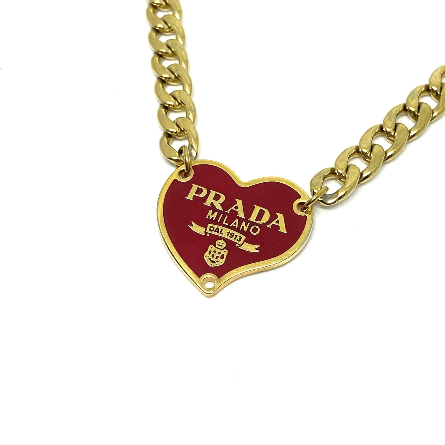 Authentic Prada Red Heart tag - Repurposed Necklace