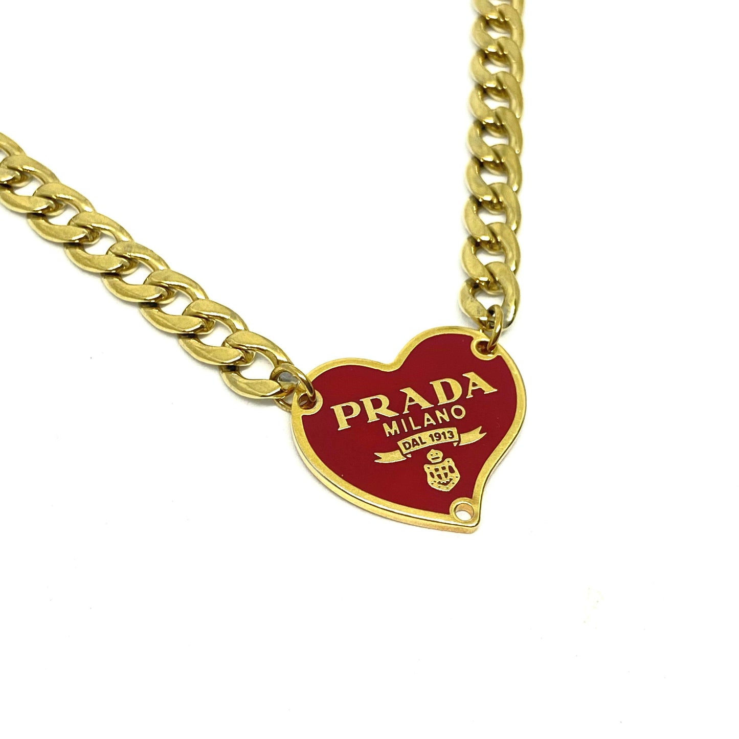 Authentic Prada Red Heart tag - Repurposed Necklace