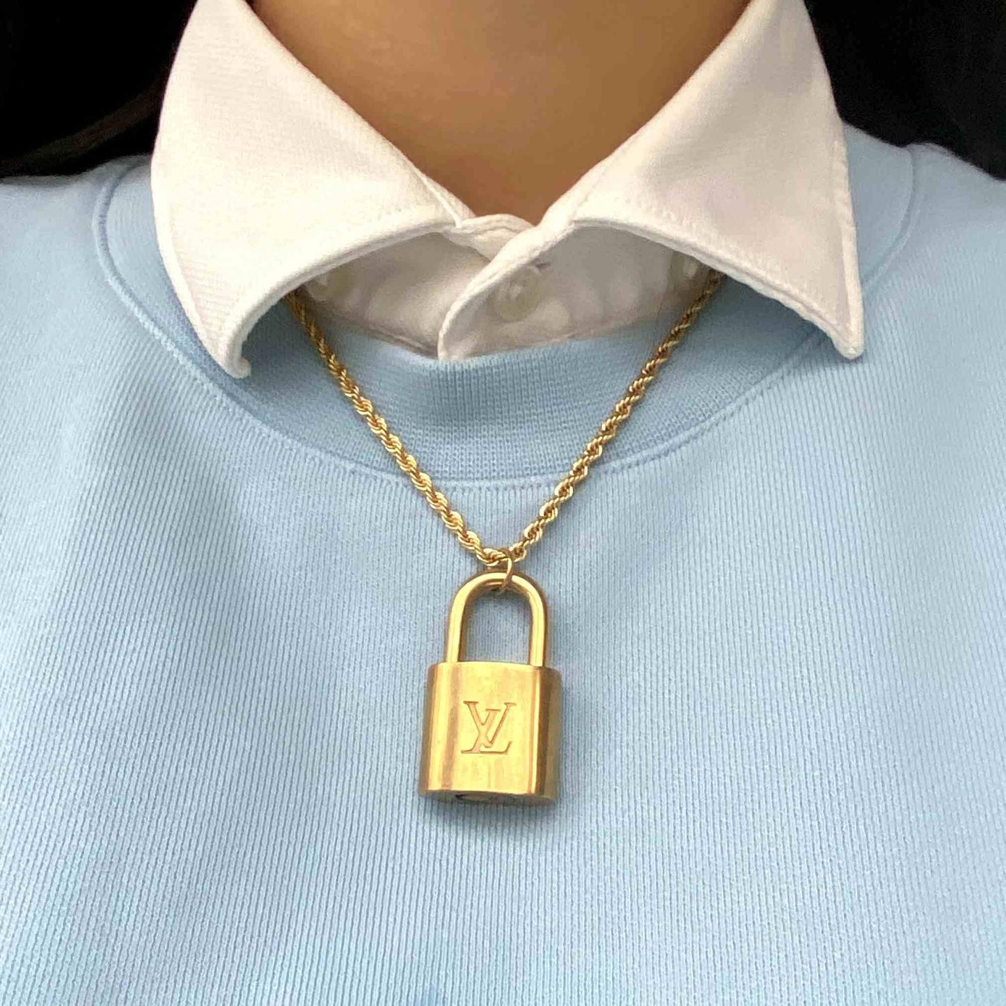 Authentic Louis Vuitton Padlock with Rope Chain Necklace