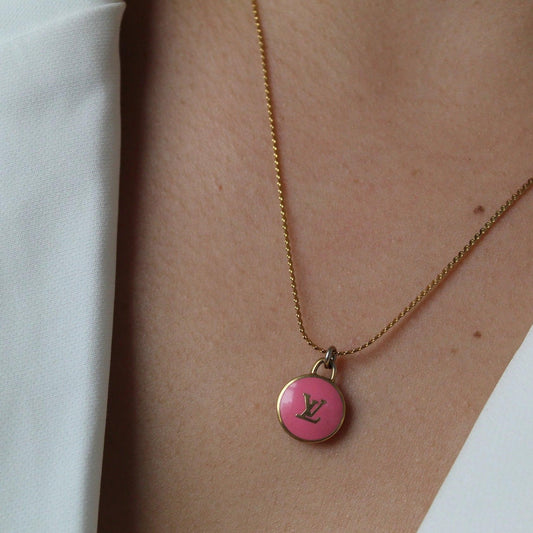 Authentic Louis Vuitton Rose Logo Pendant- Necklace
