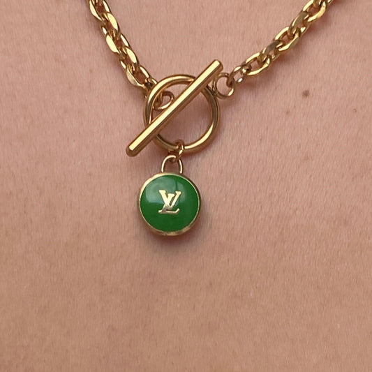 Authentic Louis Vuitton Logo Green Pendant- Necklace Pastilles Pendant