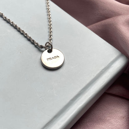 Authentic Silver Prada Mini circle tag - Repurposed Necklace