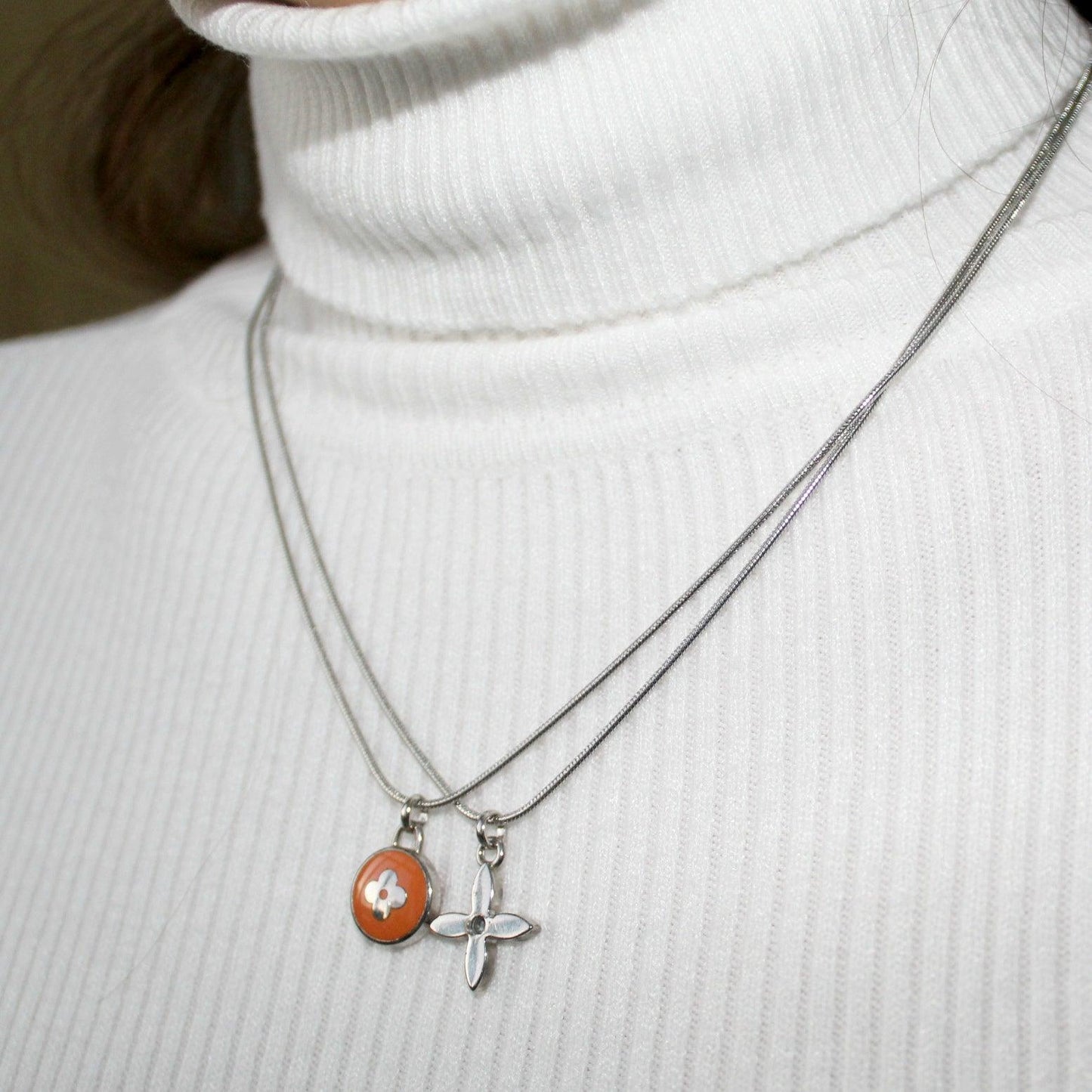 Authentic Louis Vuitton Clover Orange Pendant- Reworked Necklace