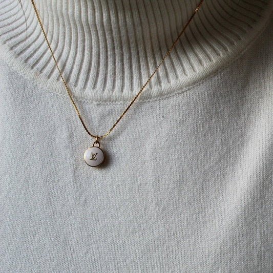Authentic Louis Vuitton Logo White Pendant- Necklace