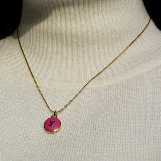 Authentic Louis Vuitton Logo Fucsia Pendant- Necklace
