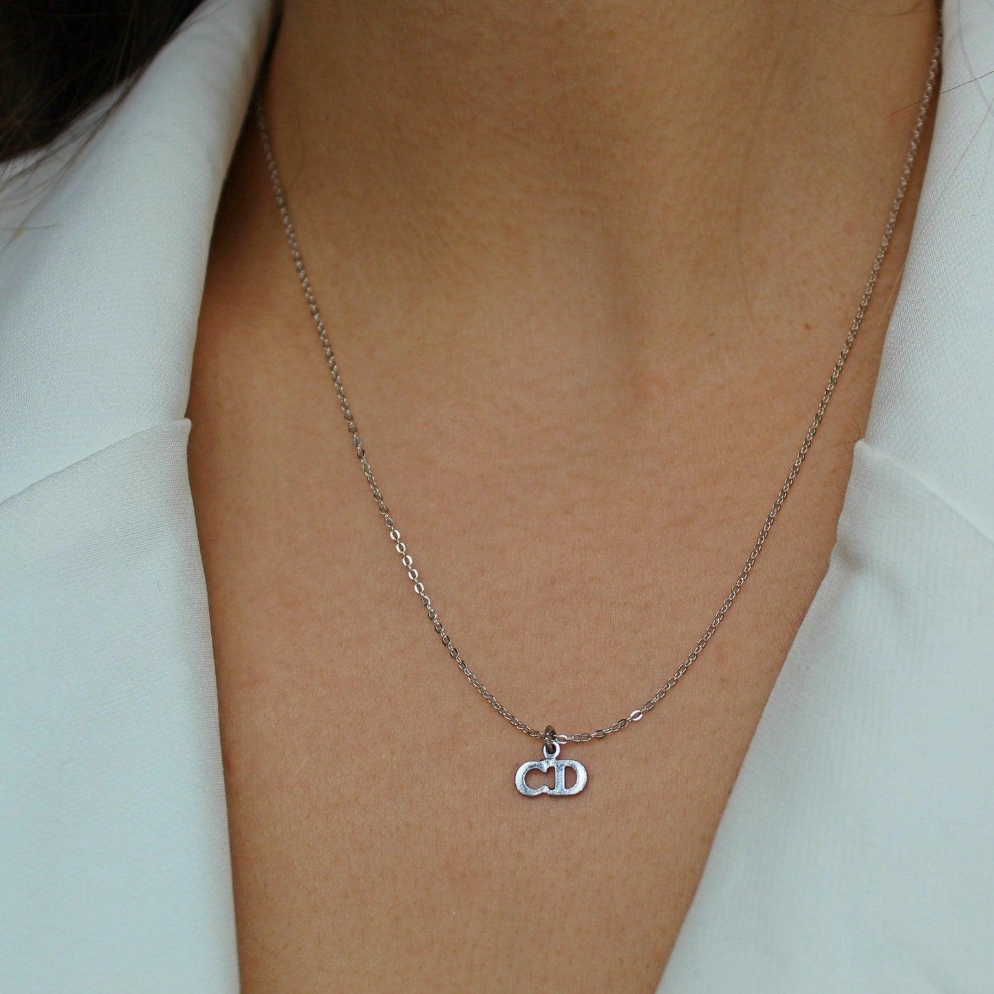 Authtentic Dior Silver mini tag C.D  Reworked Necklace
