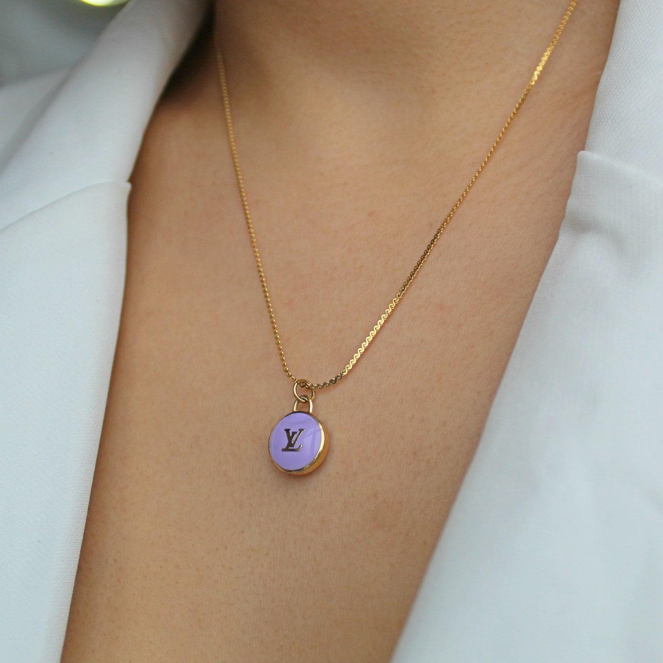 Authentic Louis Vuitton Logo Purple Pendant- Necklace