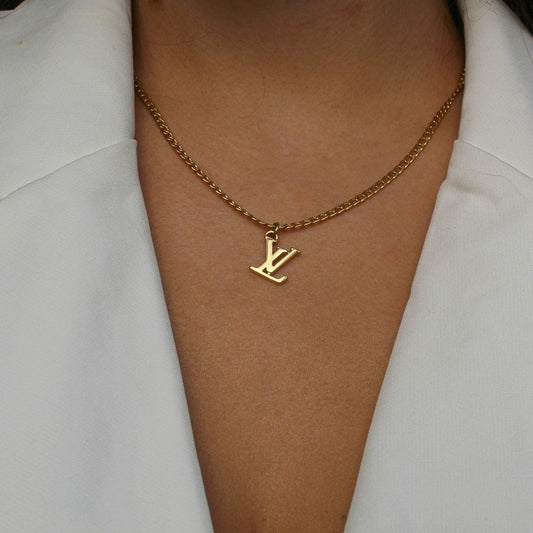 Authentic Louis Vuitton Logo Pendant- Necklace