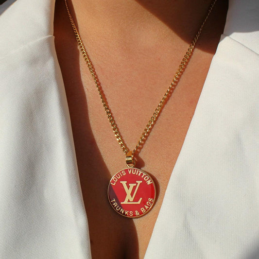 Authentic Louis Vuitton Red Round Pendant- Reworked Necklace