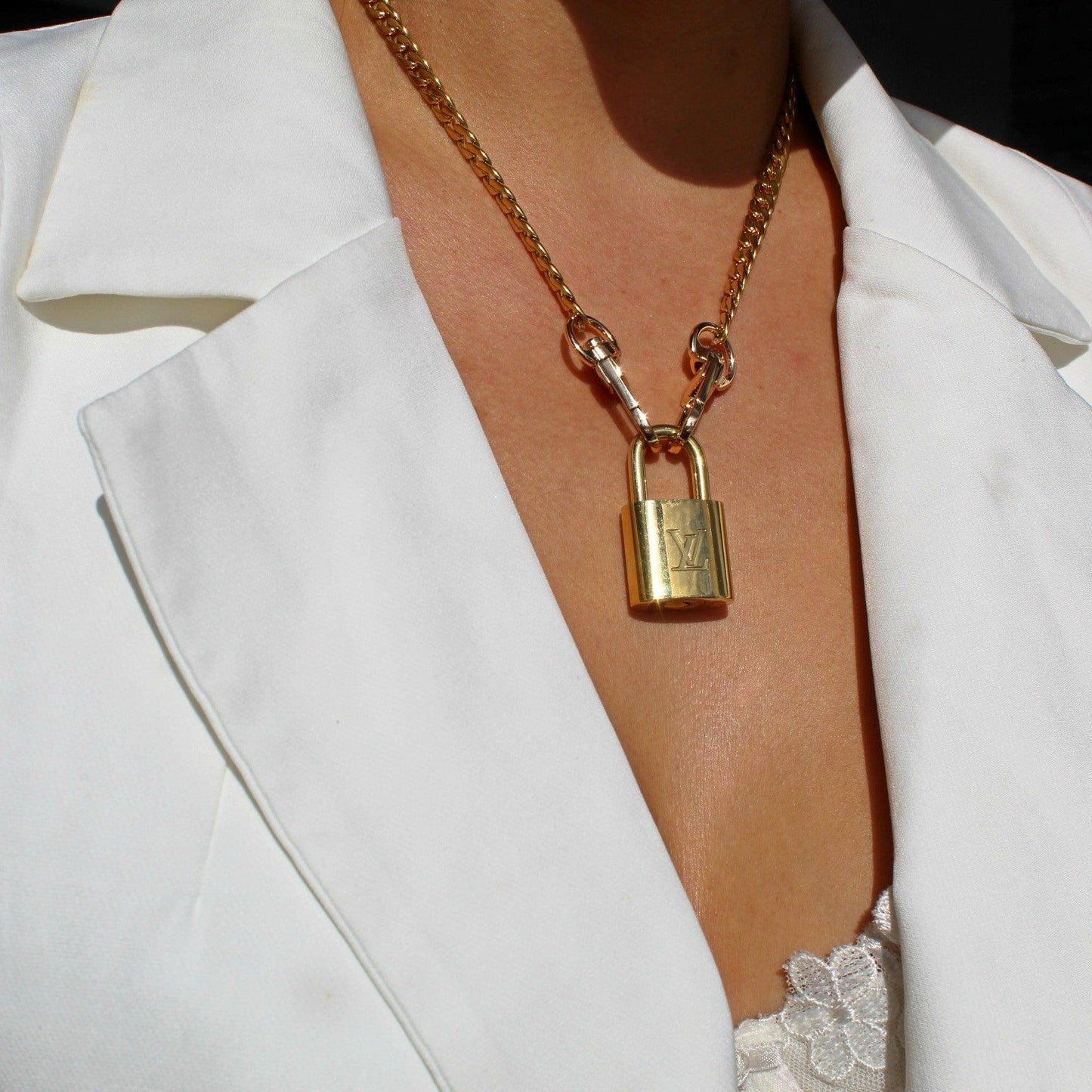 Louis Vuitton Padlock Necklace with Double Chain