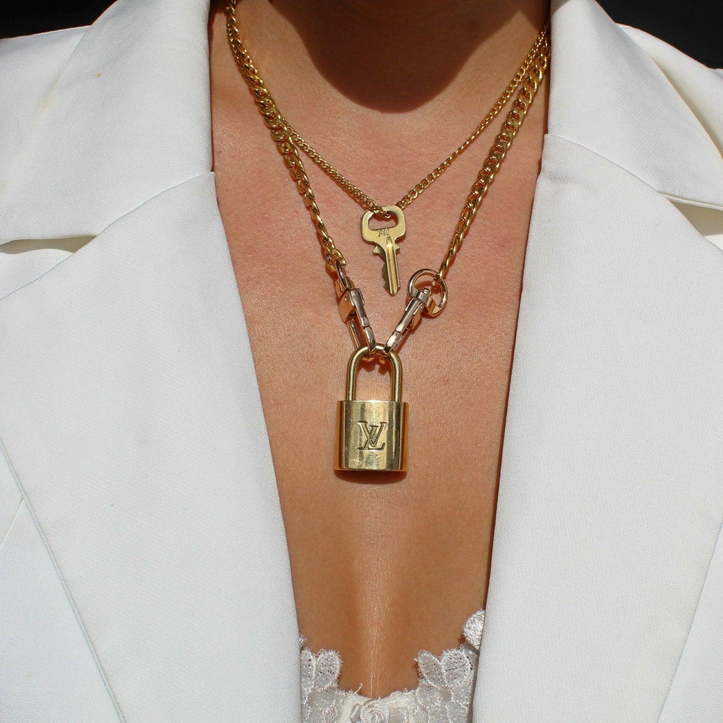 Louis Vuitton Padlock Necklace with Double Chain