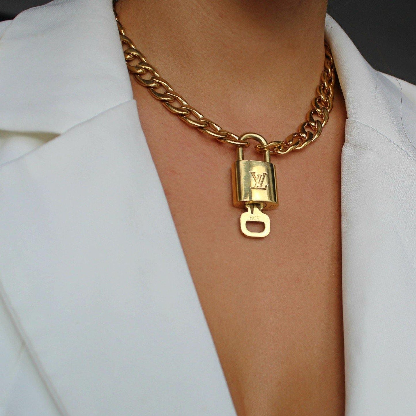 Louis Vuitton Padlock Necklace with Double Chain