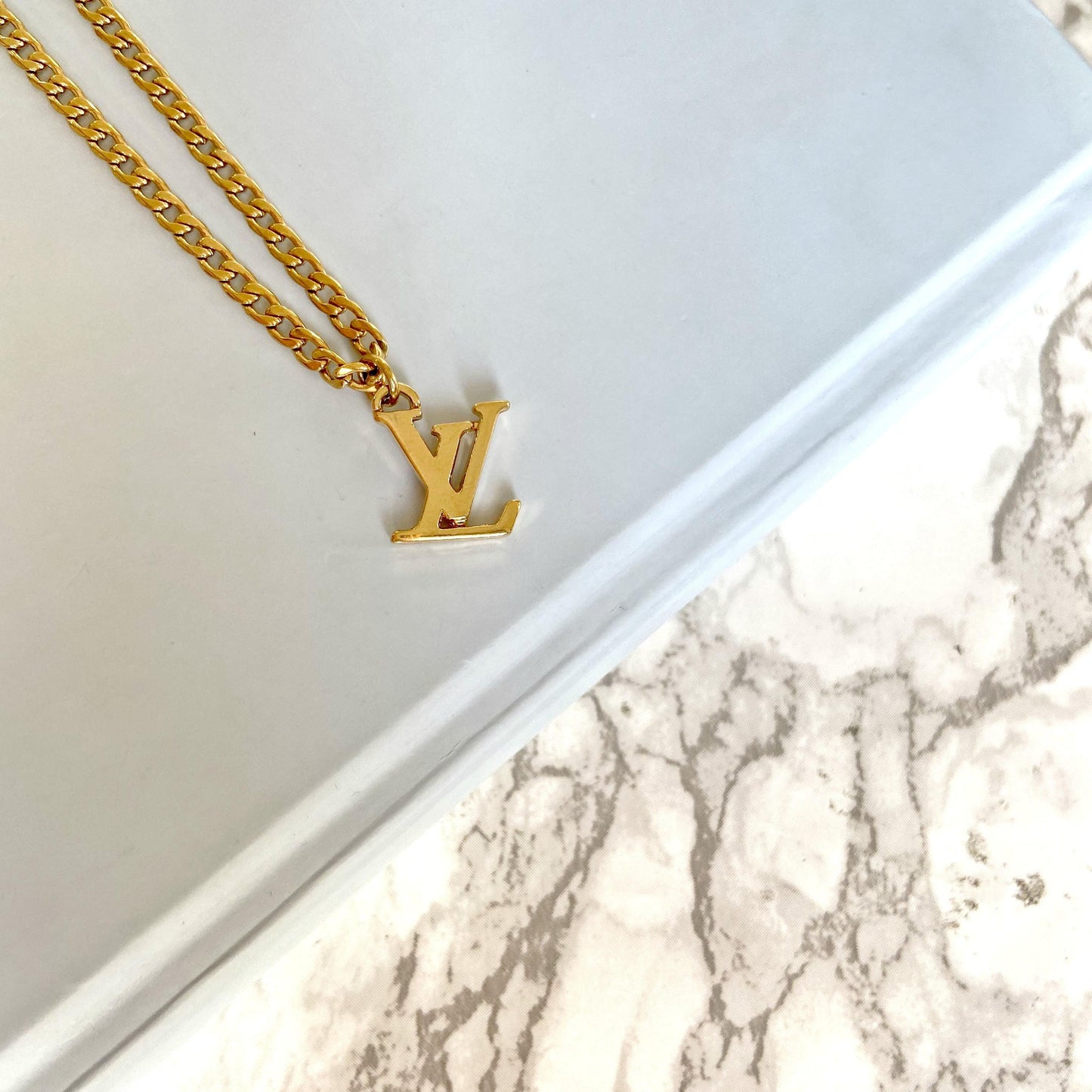 Authentic Louis Vuitton Logo Pendant- Necklace