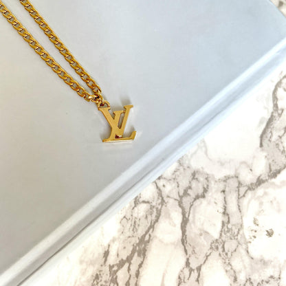 Authentic Louis Vuitton Logo Pendant- Necklace