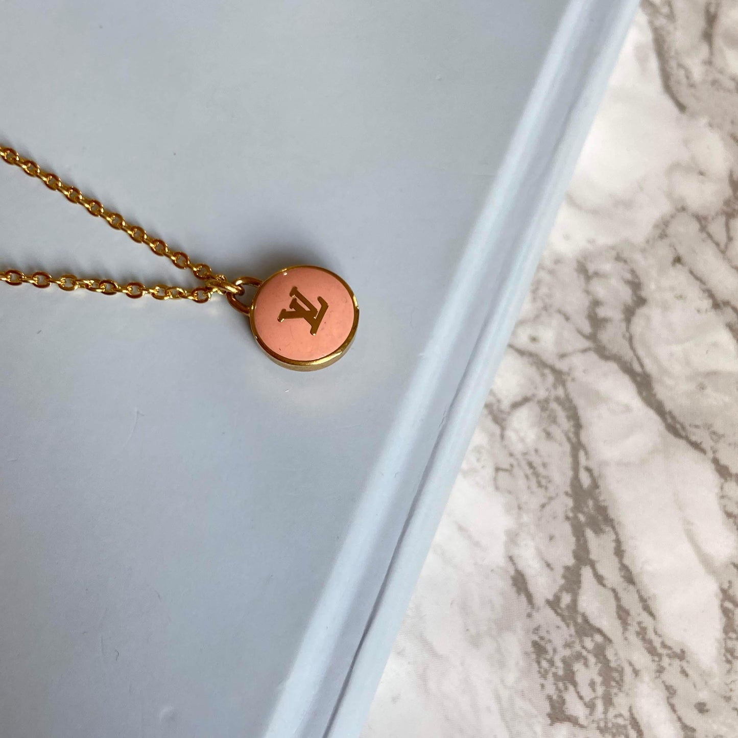 Authentic Louis Vuitton Logo Peach Pendant- Necklace
