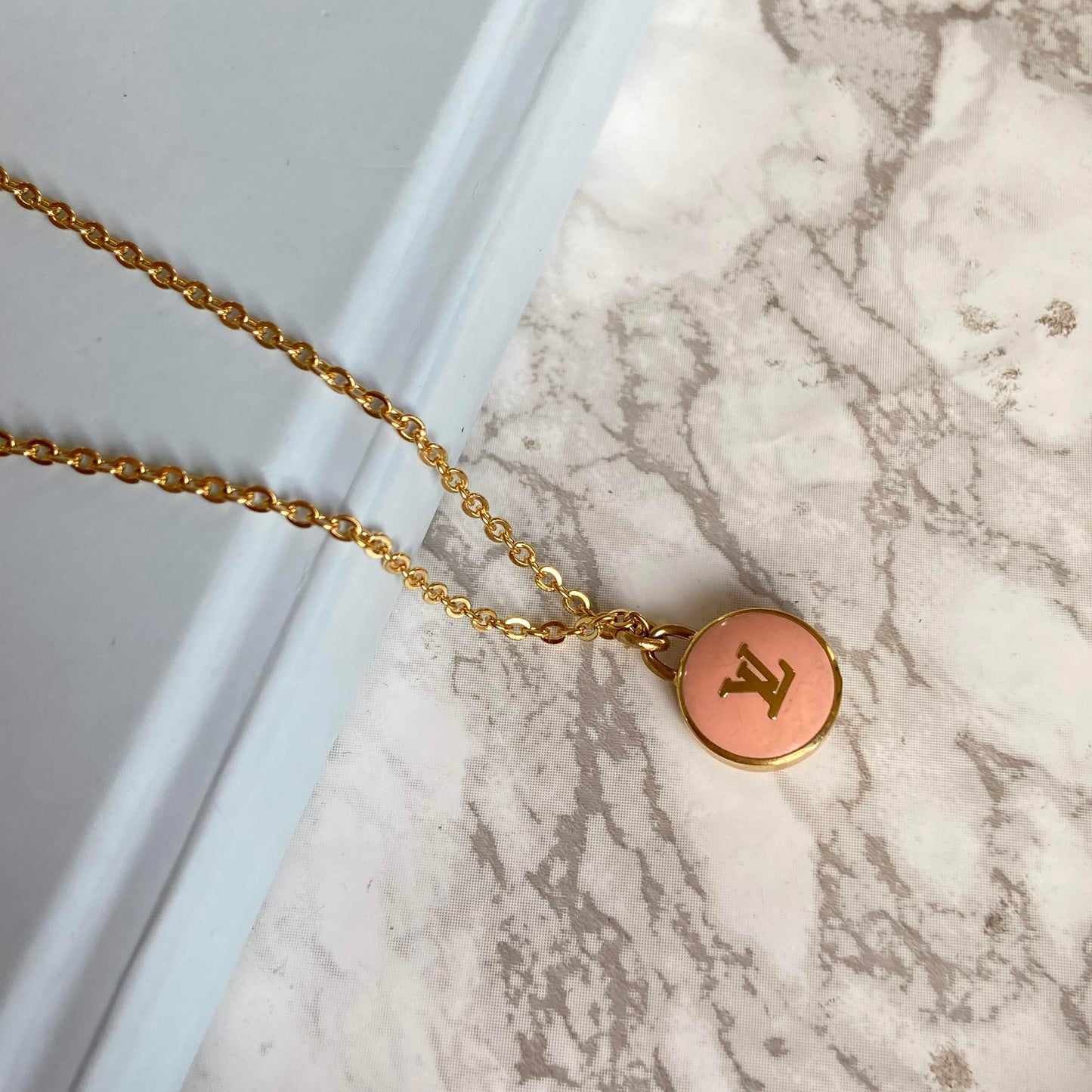 Authentic Louis Vuitton Logo Peach Pendant- Necklace