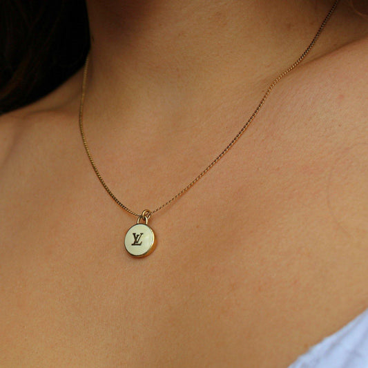 Authentic Louis Vuitton Logo Pendant White - Reworked Necklace