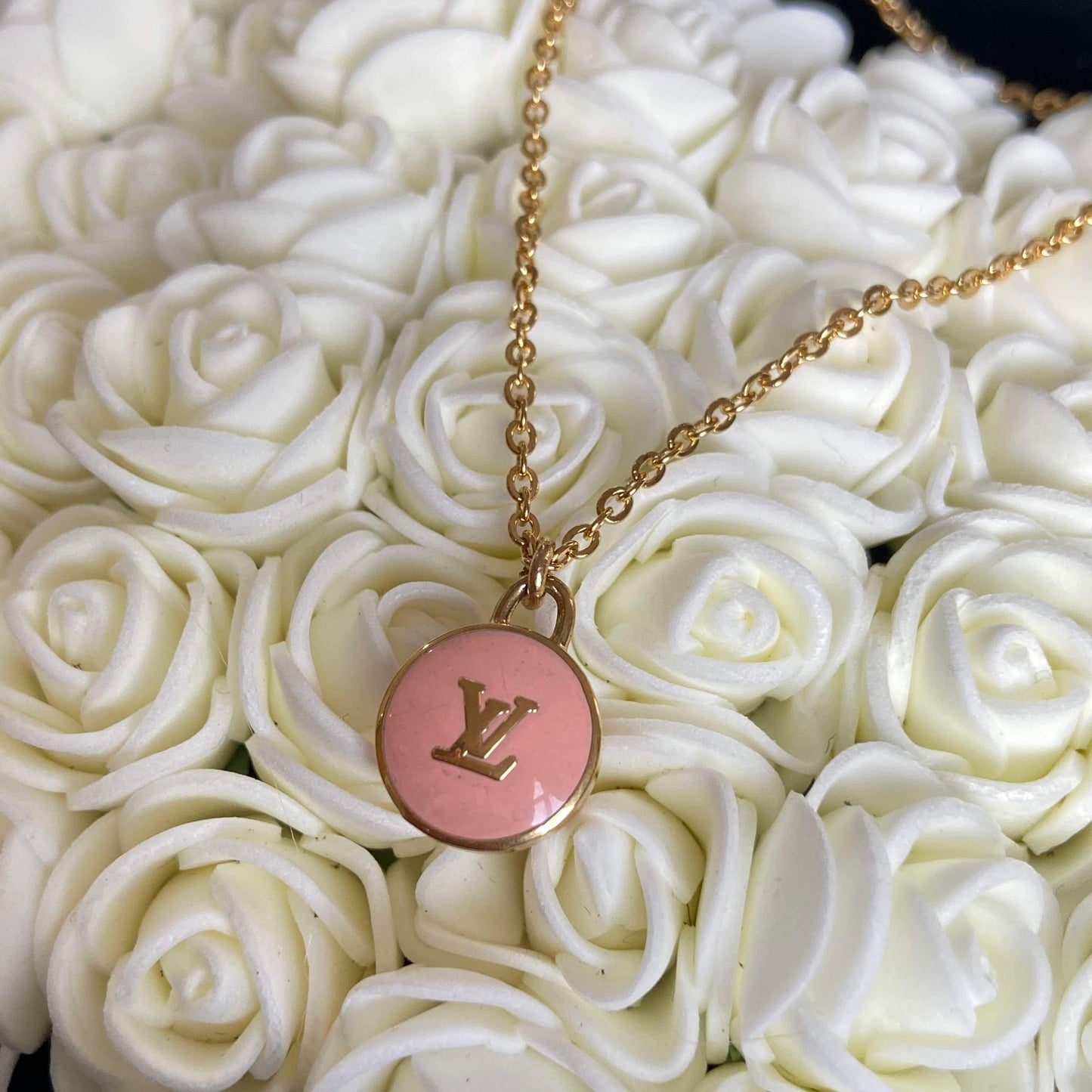 Authentic Louis Vuitton Logo Peach Pendant- Necklace