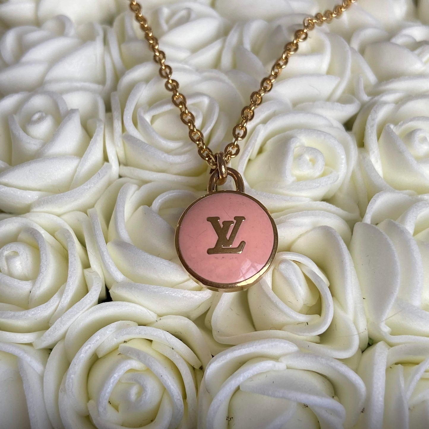 Authentic Louis Vuitton Logo Peach Pendant- Necklace