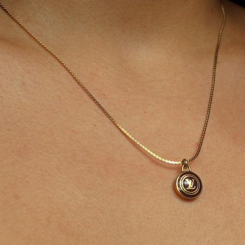 Authentic Louis Vuitton Nude Logo Chocolate Pendant Necklace