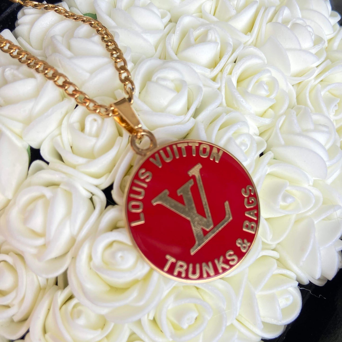 Authentic Louis Vuitton Red Round Pendant- Reworked Necklace
