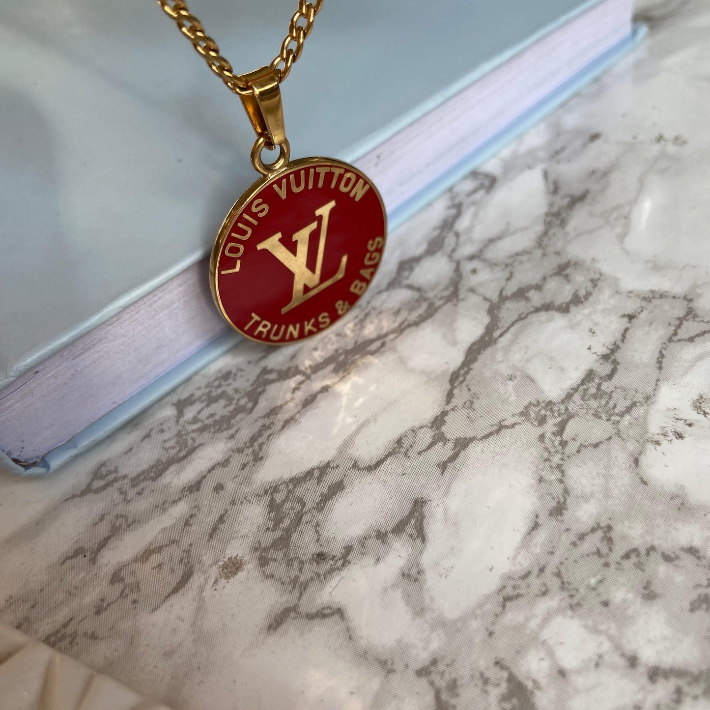 Authentic Louis Vuitton Red Round Pendant- Reworked Necklace