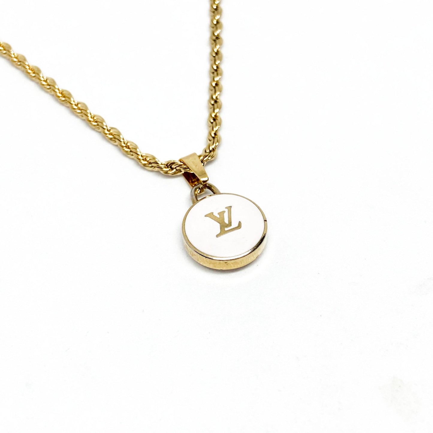 Authentic Louis Vuitton Logo White Pendant- Necklace