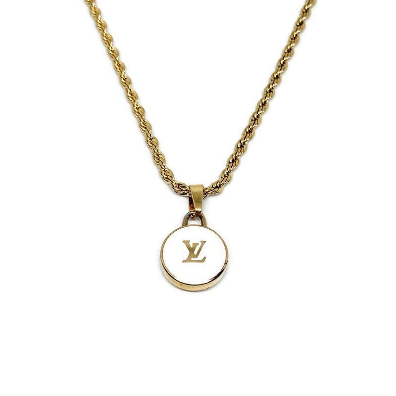 Authentic Louis Vuitton Logo White Pendant- Necklace