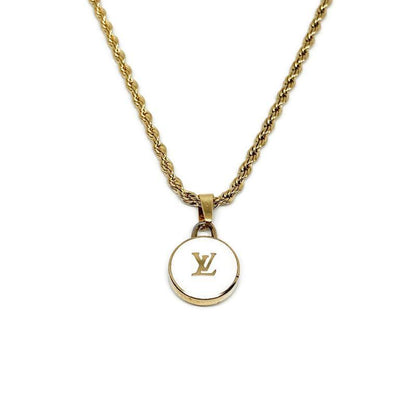 Authentic Louis Vuitton Logo White Pendant- Necklace
