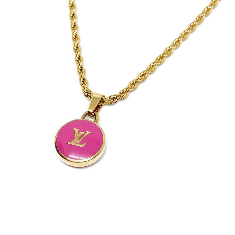 Authentic Louis Vuitton Logo Fucsia Pendant- Necklace