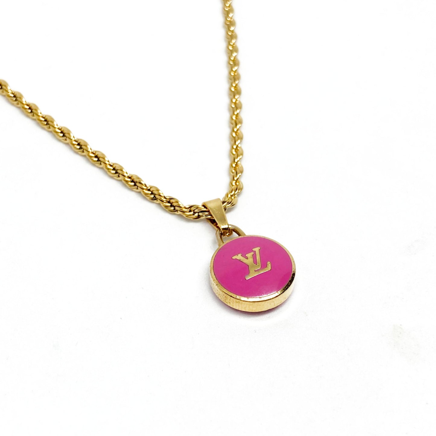 Authentic Louis Vuitton Logo Fucsia Pendant- Necklace