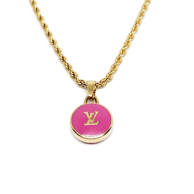 Authentic Louis Vuitton Logo Fucsia Pendant- Necklace