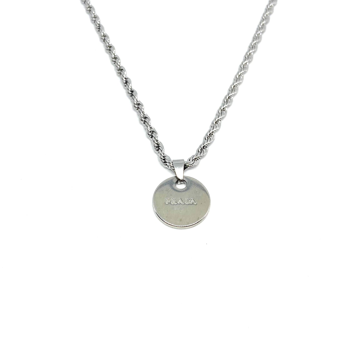 Gift Edition - Repurposed Authentic Silver Prada Mini circle tag - Necklace