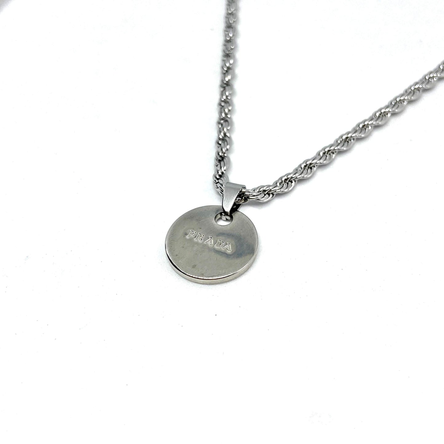 Gift Edition - Repurposed Authentic Silver Prada Mini circle tag - Necklace