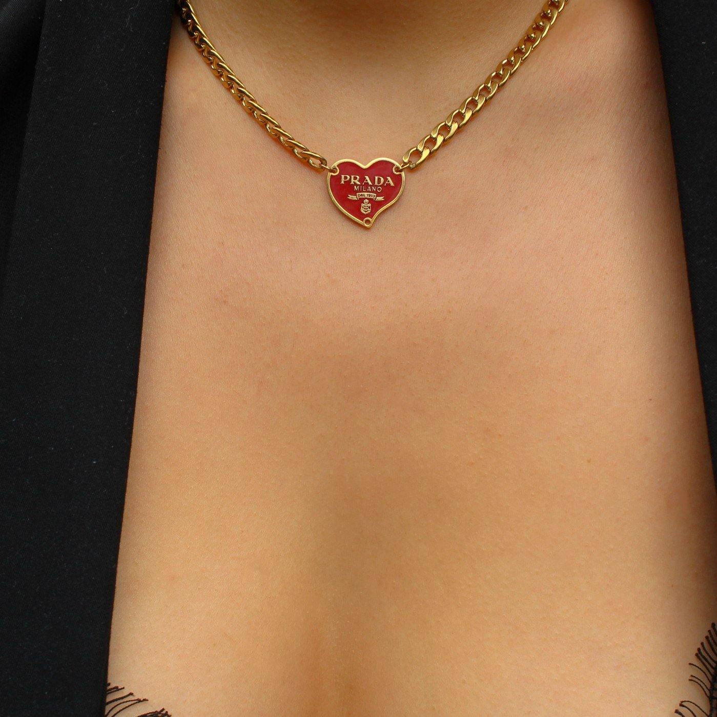 Authentic Prada Red Heart tag - Repurposed Necklace