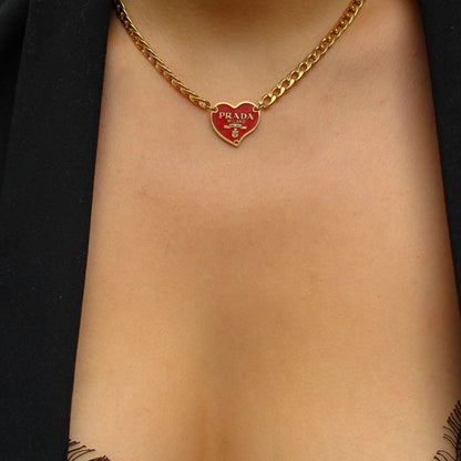 Authentic Prada Red Heart tag - Repurposed Necklace
