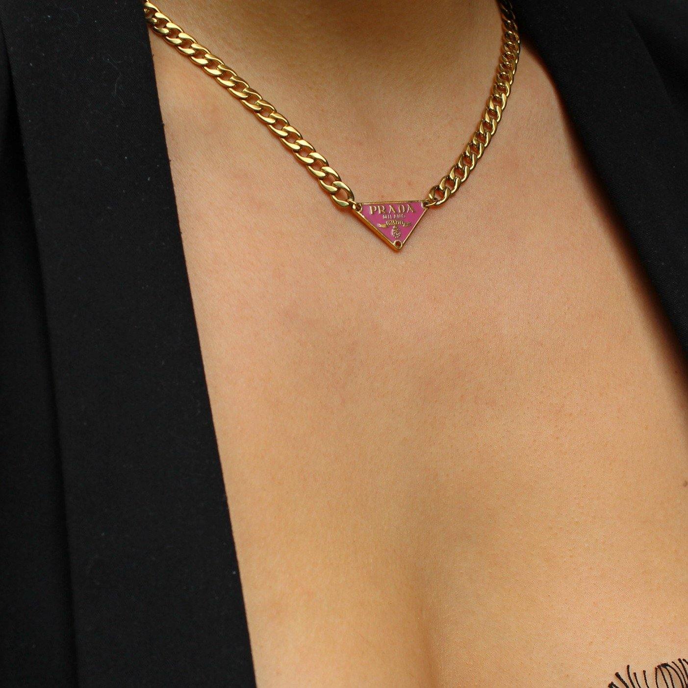 Repurposed Authentic Prada Pink tag - Necklace