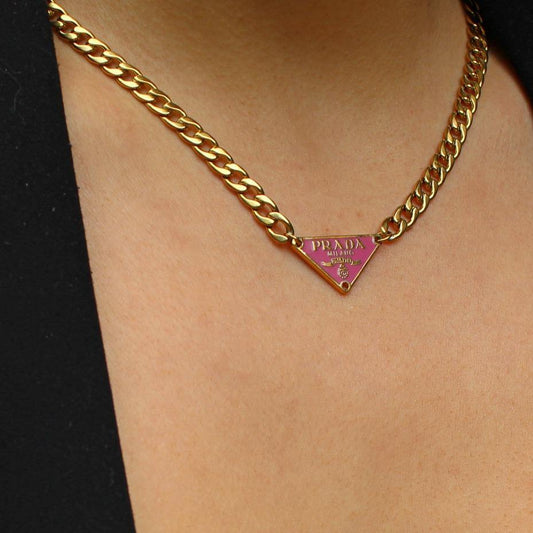 Repurposed Authentic Prada Pink tag - Necklace