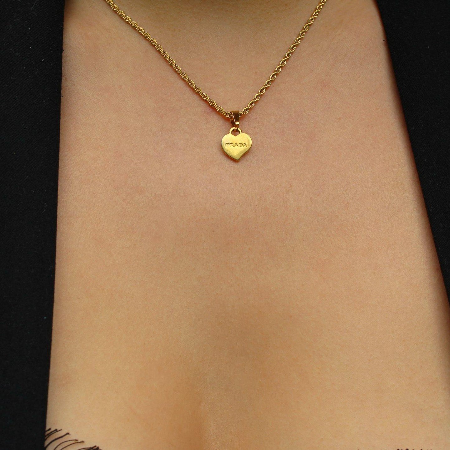 Gift Edition - Repurposed Authentic Prada Mini Heart tag - Necklace