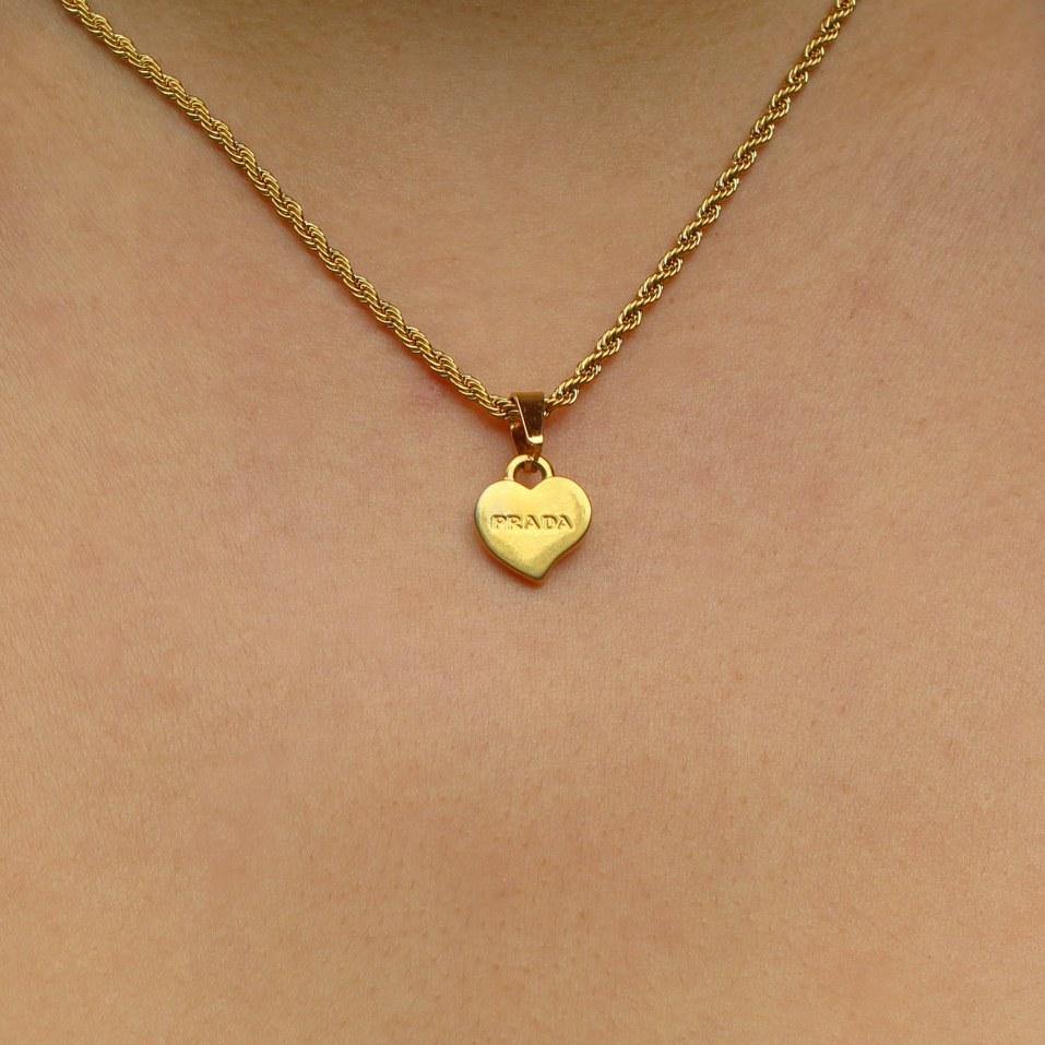 Gift Edition - Repurposed Authentic Prada Mini Heart tag - Necklace