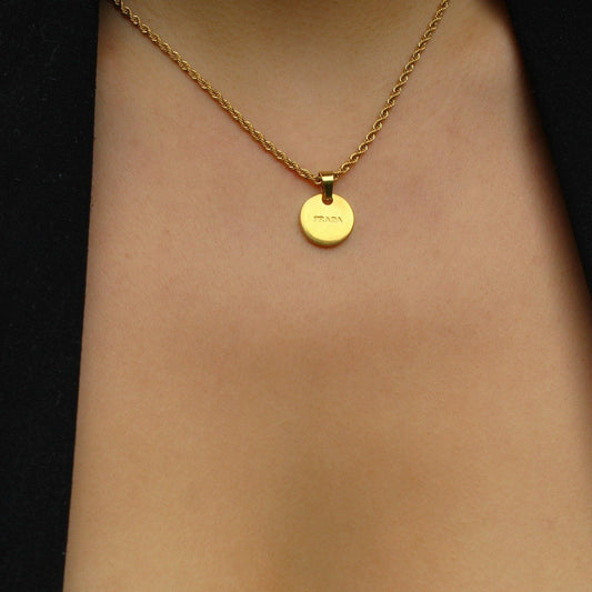 Repurposed Authentic Prada Mini circle tag - Necklace
