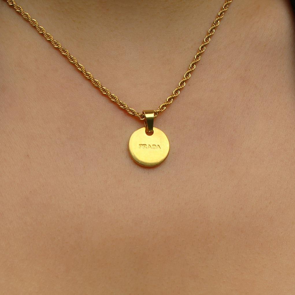 Repurposed Authentic Prada Mini circle tag - Necklace
