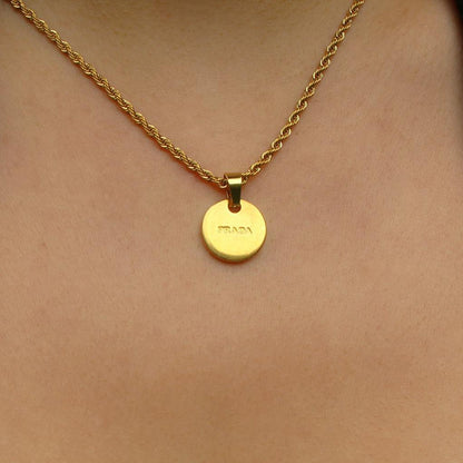 Repurposed Authentic Prada Mini circle tag - Necklace