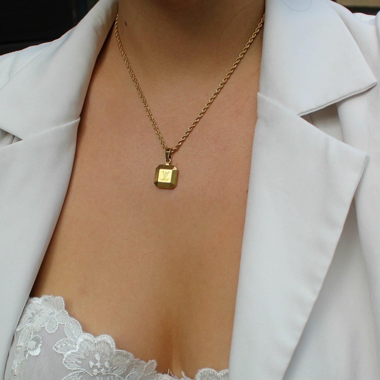 Authentic Louis Vuitton Square Logo Pendant-Repurposed Necklace